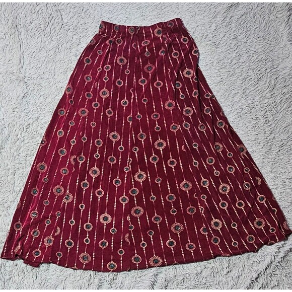 Dresses & Skirts - Vtg Maxi Skirt Womens S Burgundy Boho 90s Y2K Flowy Lagenlook Gypsy